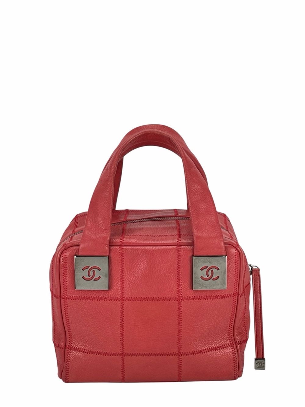 Chanel 2004 Vintage Small Square Quilt Red Leather Bowler Bag / Great Condition